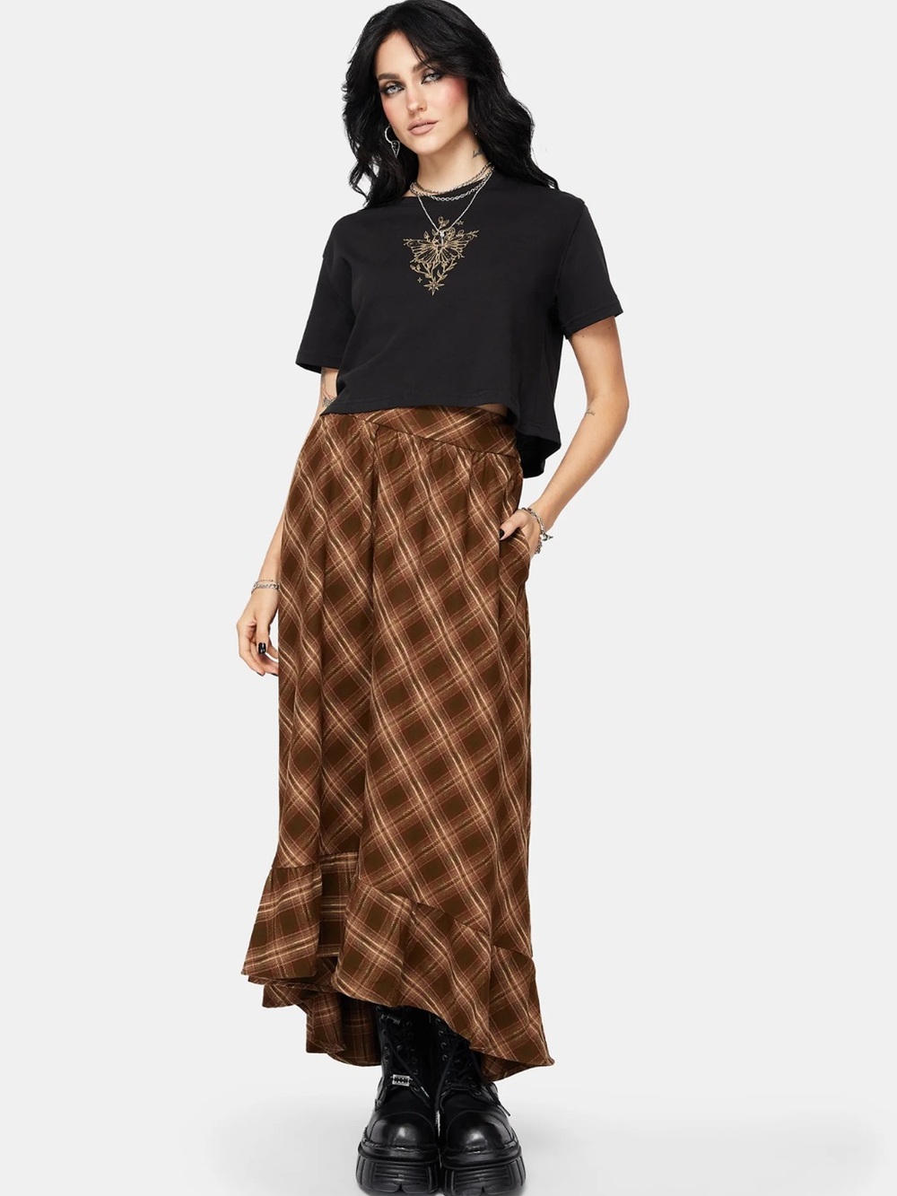 NWT ✨ DISTURBIA Wrenna Ruffle Plaid Midaxi Skirt
